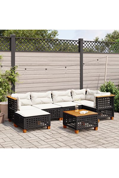 vidaxl طقم أريكة حديقة مكون من 7 قطع مع وسائد، مصنوع من خشب الروطان الصناعي ا...