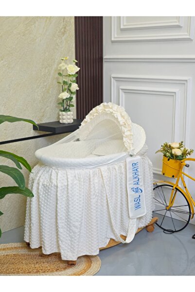 WASL ALKHAIR مهد مواليد سلة موسى للأطفال لون اوف وايت مع ناموسية وحامل بعجلات