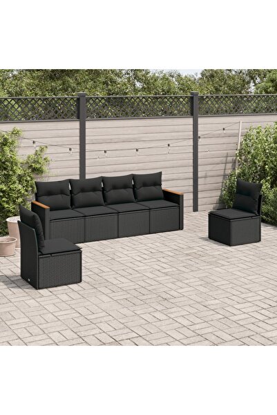 vidaxl طقم أريكة حديقة مكون من 6 قطع مع وسائد، مصنوع من خشب الروطان الصناعي ا...