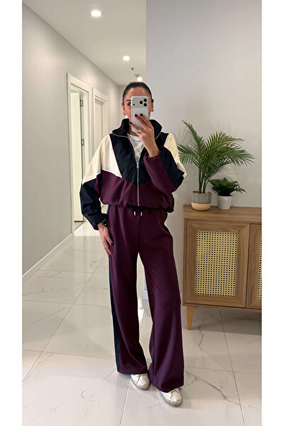 BİRCANÇİL Liossa Burgundy Navy Blue Zippered Trouser Suit