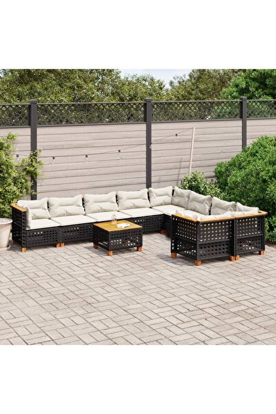 vidaxl طقم أريكة حديقة مكون من 10 قطع مع وسائد، مصنوع من خشب الروطان الصناعي ...