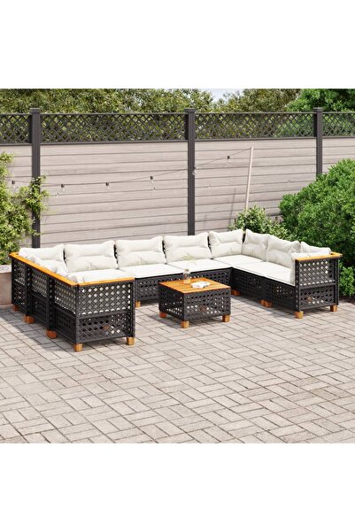vidaxl 10 Piece Garden Sofa Set with Cushions Black Poly Rattan