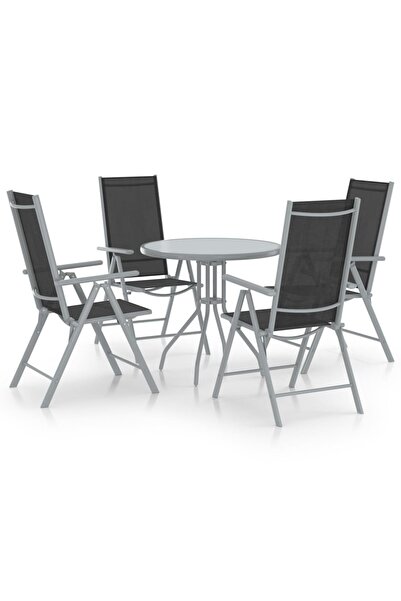 vidaxl طقم طعام للحديقة مكون من 5 قطع، مصنوع من الألومنيوم والقماش التكستيليني، باللون الفضي.