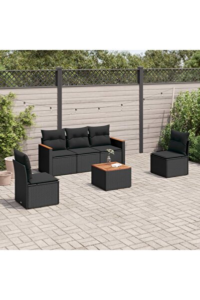 vidaxl طقم أريكة حديقة مكون من 6 قطع مع وسائد، مصنوع من خشب الروطان الصناعي ا...