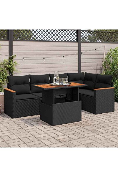 vidaxl طقم أريكة حديقة مكون من 5 قطع مع وسائد، مصنوع من البولي راتان الأسود و...