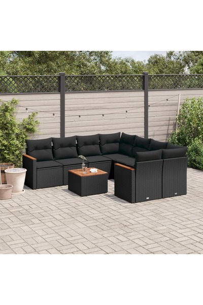 vidaxl طقم أريكة حديقة مكون من 9 قطع مع وسائد، مصنوع من خشب الروطان الصناعي ا...