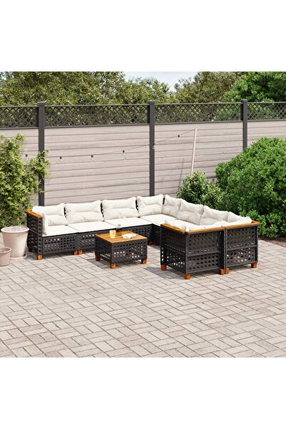 vidaxl طقم أريكة حديقة مكون من 9 قطع مع وسائد، مصنوع من خشب الروطان الصناعي ا...