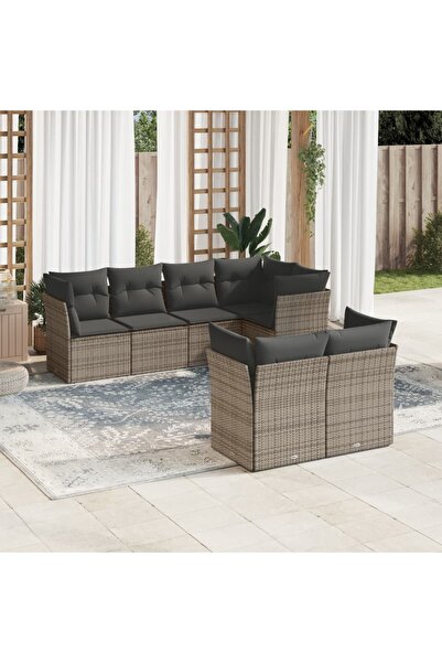 vidaxl طقم أريكة حديقة مكون من 7 قطع مع وسائد، مصنوع من خشب الروطان الصناعي ا...