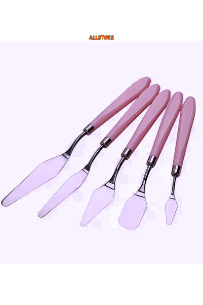 ALLStore 5 Parça Resim Spatula Seti Boya Palet Bıçağı Painting Knife Pembe Sap