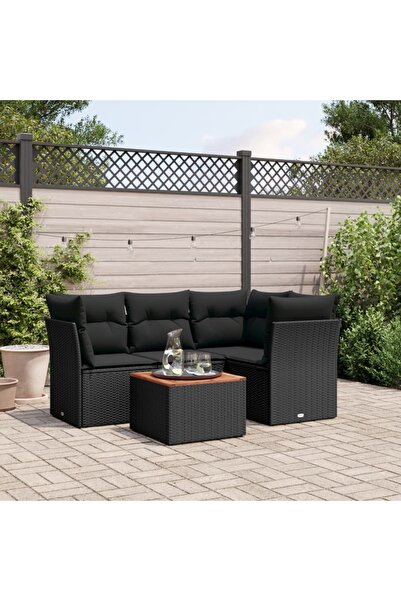 vidaxl طقم أريكة حديقة مكون من 5 قطع مع وسائد، مصنوع من خشب الروطان الصناعي ا...