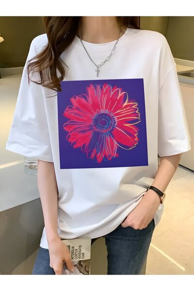 DingDing Fashion Daisy Flower White Non-irritating Against the Skin T-shirt