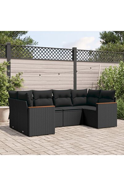 vidaxl طقم أريكة حديقة مكون من 6 قطع مع وسائد، مصنوع من خشب الروطان الصناعي ا...