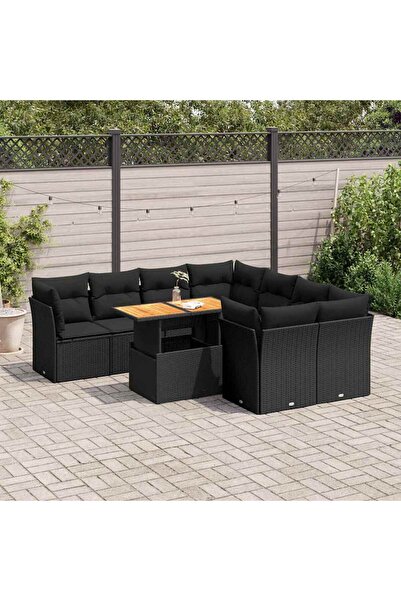 vidaxl طقم أريكة حديقة مكون من 9 قطع مع وسائد، مصنوع من خشب الروطان الصناعي ا...