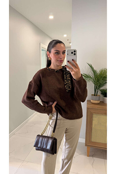 BİRCANÇİL Montana Dark Cinnamon Collar Scarf Knitwear