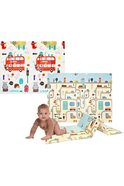 Arabest بساط لعب قابل للطي للأطفال، بساط أرضي قابل للعكس، مقاوم للماء، مبطن بالفوم، مناسب للأطفال الرضع