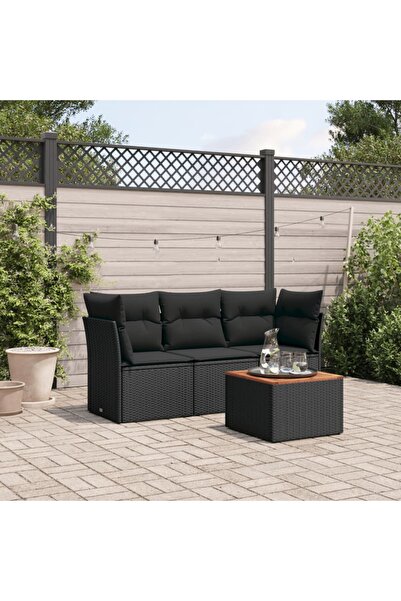 vidaxl طقم أريكة حديقة من 4 قطع مع وسائد من البولي راتان الأسود