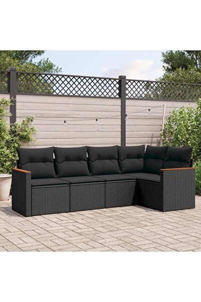 vidaxl طقم أريكة حديقة مكون من 5 قطع مع وسائد، مصنوع من خشب الروطان الصناعي ا...