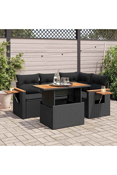 vidaxl طقم أريكة حديقة مكون من 4 قطع مع وسائد، مصنوع من البولي راتان الأسود و...