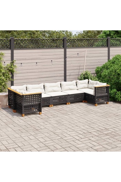 vidaxl طقم أريكة حديقة مكون من 7 قطع مع وسائد، مصنوع من خشب الروطان الصناعي ا...