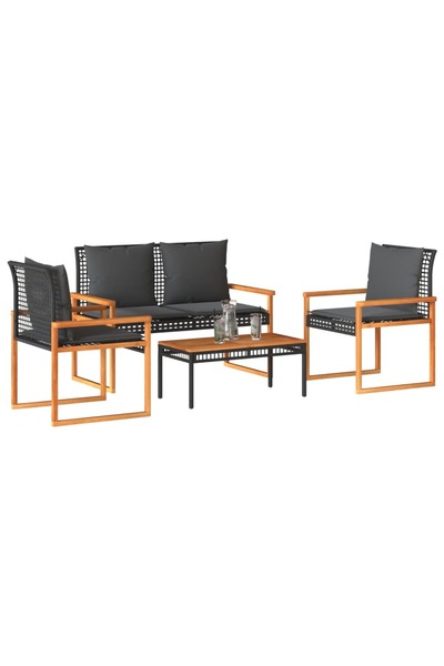 vidaxl 4 Piece Garden Lounge Set with Cushions Black Poly Rattan