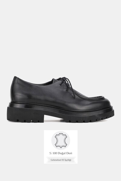 TUNAELLİ Men's Black Genuine Natural Leather Size 39-45-46 Eva Sole Lace-Up Oxford Shoes