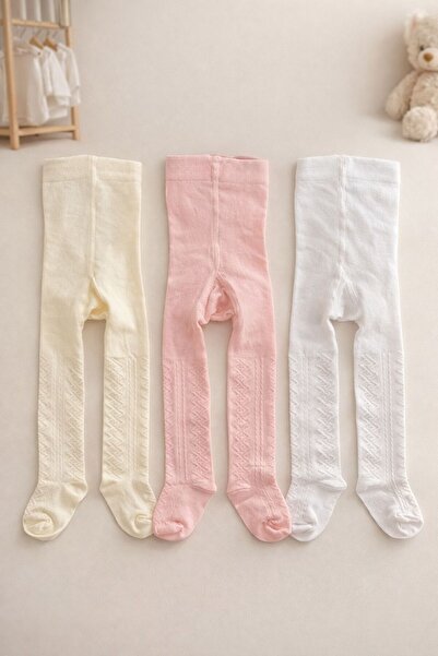 Pico Baby 3'lü Kız Bebek & Çocuk Pamuklu Külotlu Çorap Renkli Hasır Desenli