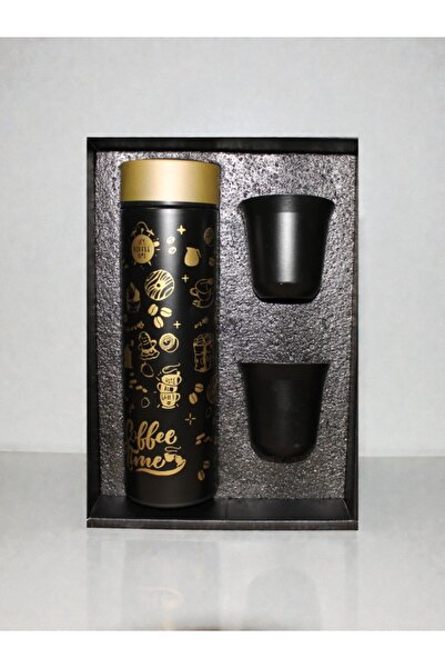 WDA Black & Gold Stainless Steel Thermal Coffee Bottle Set with 2 Espresso Cups