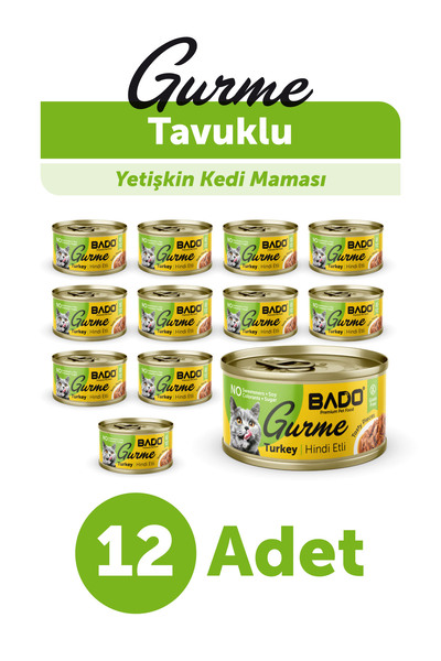 Bado GURME YAŞ YETİŞKİN KEDİ MAMASI HİNDİ ETLİ 85 GR 12 ADET