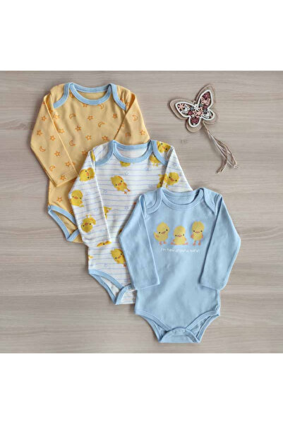 Necix Set de 3 body-uri cu mânecă lungă pentru bebeluși, tip Chick