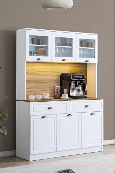 Setay Blesk İnce Kum Aydınlatmalı, Raflı, Çekmeceli, Kahve Köşesi Dolabı