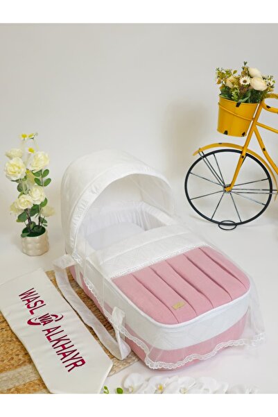 WASL ALKHAIR سرير أطفال متنقل بمقعد مبطن سميك ومواد عالية الجودة .لون وردي مع...