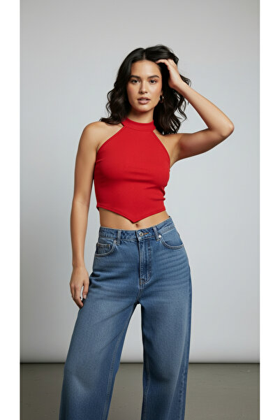 Giyimyol Halter Yaka Fitilli Crop Bluz