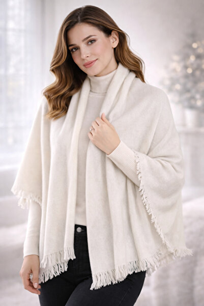 MYZİ STORE Women's Ecru Winter Shawl |   Soft Textured, Flowy, Stylish Shawl for Shoulder and Neck Wear