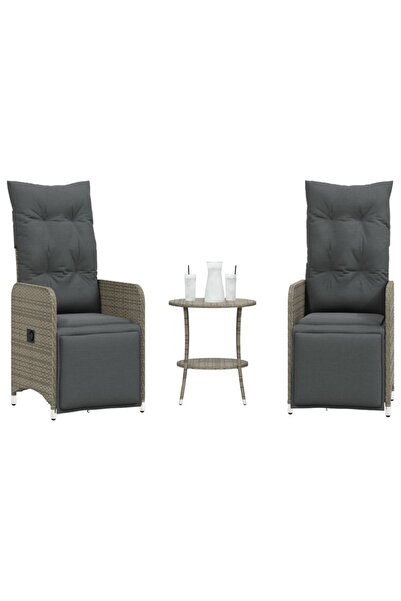 vidaxl Reclining Garden Chairs 2 pcs with Table Grey Poly Rattan