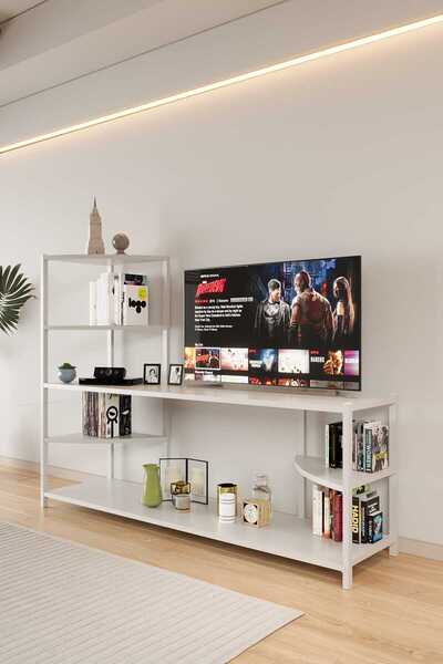 WOODENSA 120 cm Tv Ünitesi Beyaz TV Sehpası