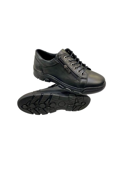 SULA Men's Lace-Up Zippered Leather Black Textile Inner Hot Lining Rubber Sole