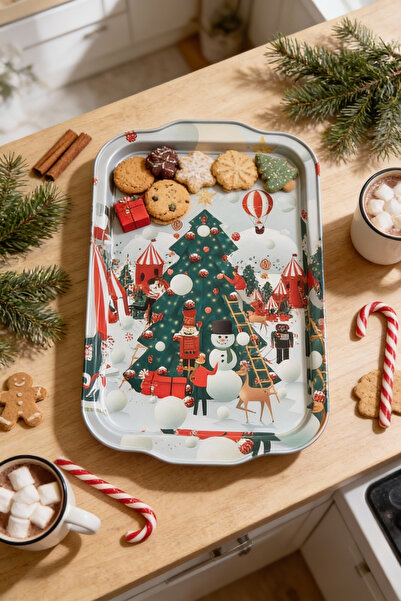 EVLE Christmas Themed Decorative Metal Tray 21.5 X 31.6 cm – Serving & Presentation Tray'Winter Carnival'