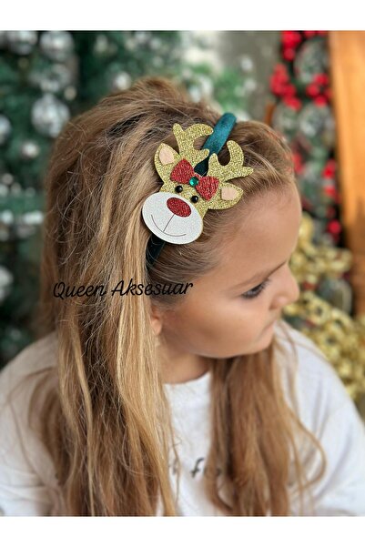 QUEEN AKSESUAR Luxury Design Shiny Glitter Sequin Deer Velvet Crown Reindeer Women Children Gold Crown Golden Green