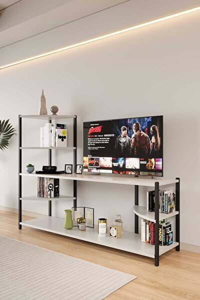 WOODENSA Modern TV Ünitesi Ahşap Raflı 5 Katlı Televizyon Sehpası TV Standı 1...
