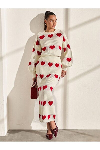 TOFAN TRİKO SET FUSTA DETALIATĂ CU INIMĂ