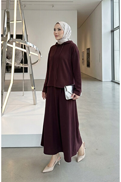 sefamerve Premium Fabric Tunic Skirt Double Set 2192-03 Brown