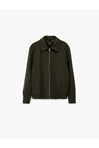 Koton Regular Fit Pocketed Shirt Collar Zippered Cashmere Jacket