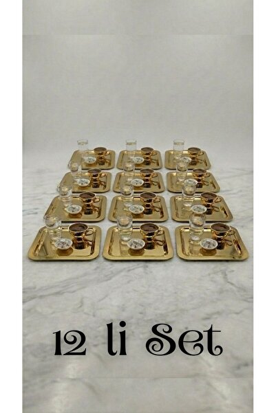 Fabrication 12'li Lüks Paslanmaz Çelik Kare Sunum Tepsisi Seti Gold ve Gümüş Seçenekli