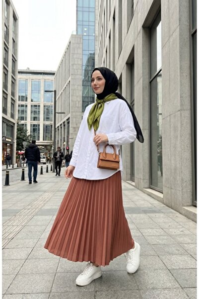 sefamerve Elastic Waist Pleated Skirt 0213-17 Yavruağzı