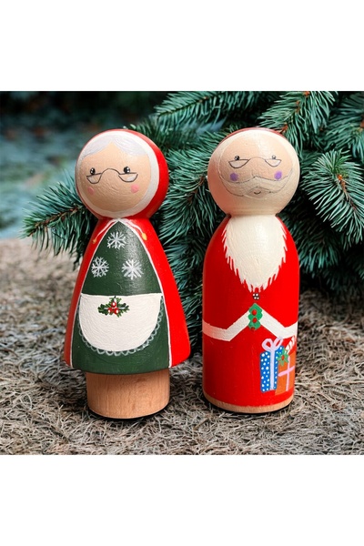 pinaart Özel Tasarım Yılbaşı Ahşap Figürler, Noel Ahşap Oyuncak, Peg Doll 11cm
