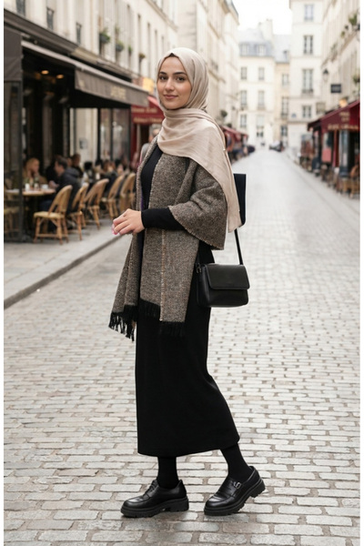 sefamerve Omuz Şal 3012-01 Vizon Siyah