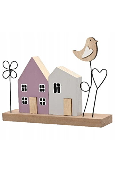 Other Figurină din lemn reprezentând o casă cu o pasăre și flori 16x12cm