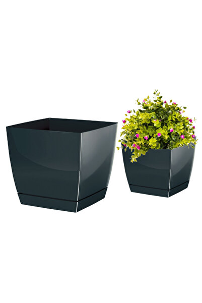 Other Doniczka kwadratowa z podstawką grafit 13,5 cm Coubi