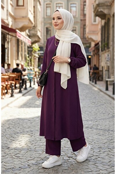 sefamerve طقم بنطلون تونيك من قماش الفسكوز بيلماندو مكون من قطعتين 0340-11 لون برقوقي