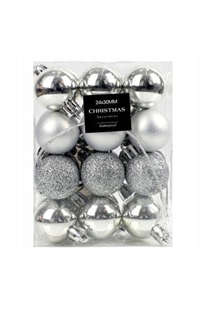 Other Zestaw 24 bombek choinkowych srebrnych brokat połysk 3cm